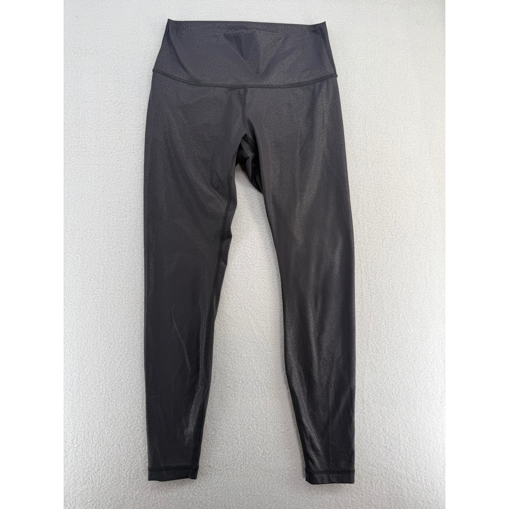 Lululemon High Rise Shimmer Leggings Black Metallic Sparkle Tights 28 Inseam